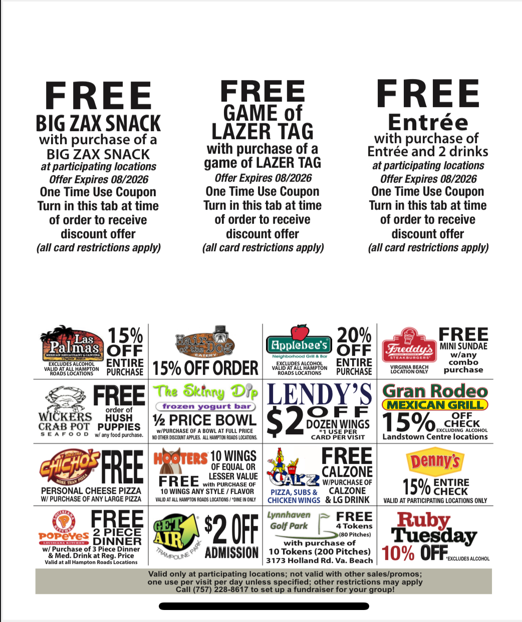 Personalized discount card back showing local restaurant and entertainment discounts